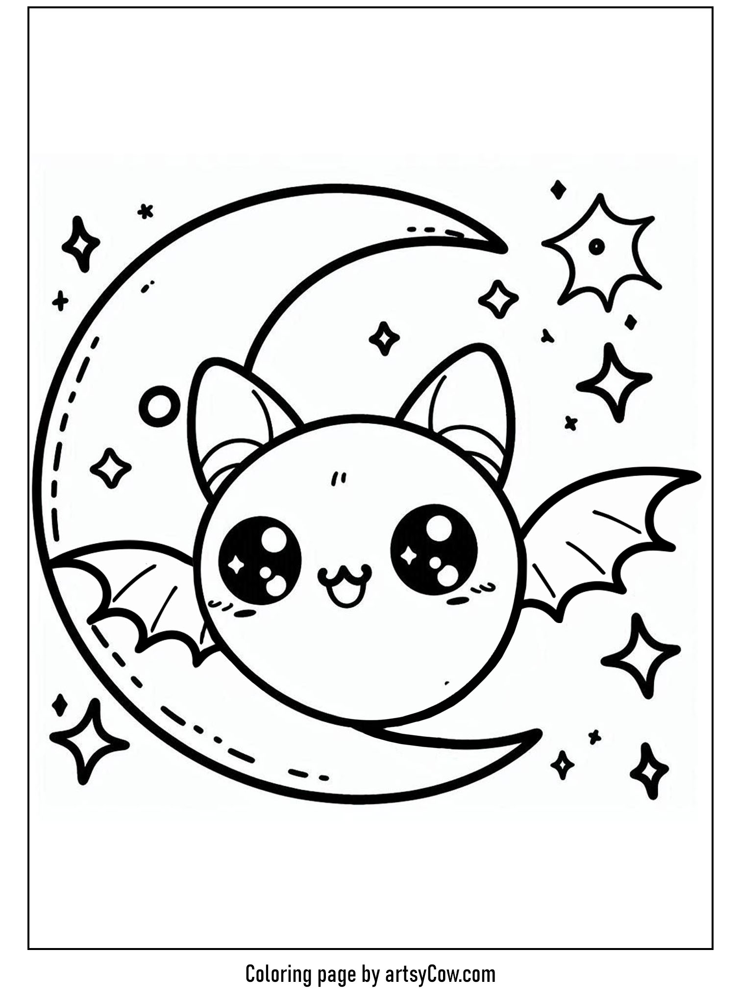 halloween coloring pages with bats, Bat and Moon Halloween Fun
